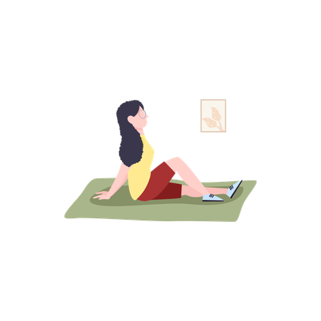 Mujer relajándose en la estera de yoga  Ilustración