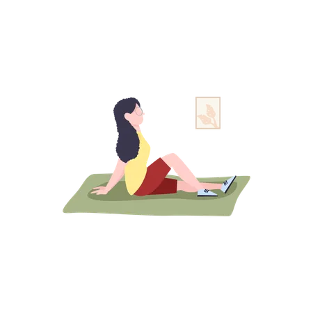 Mujer relajándose en la estera de yoga  Ilustración