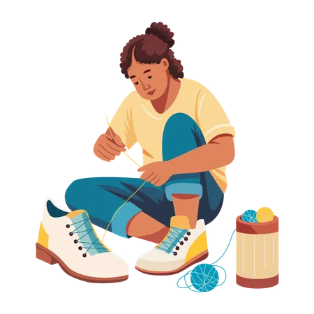 Mujer remendando zapatos  Ilustración