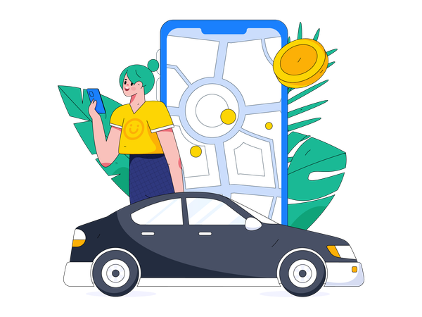Mujer reservando taxi  Ilustración