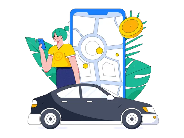 Mujer reservando taxi  Ilustración