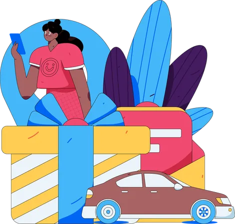 Mujer reserva taxi desde aplicación de taxis  Ilustración