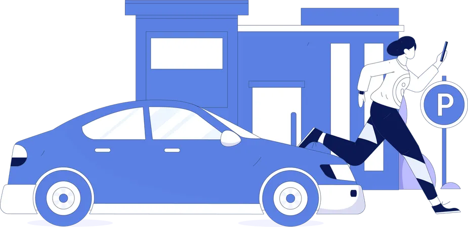 Mujer reservando taxi en la aplicación móvil  Ilustración