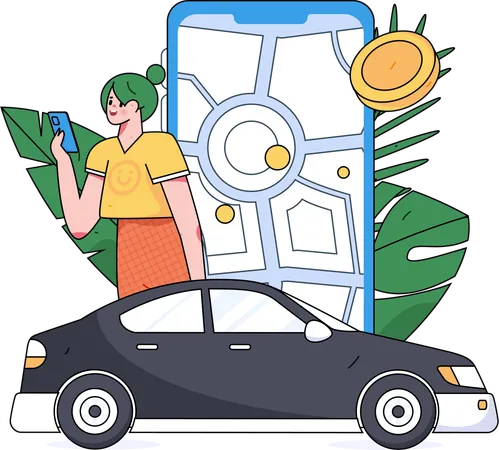 Mujer reservando taxi  Ilustración