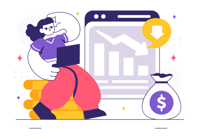 Mujer que revisa la crisis financiera  Ilustración