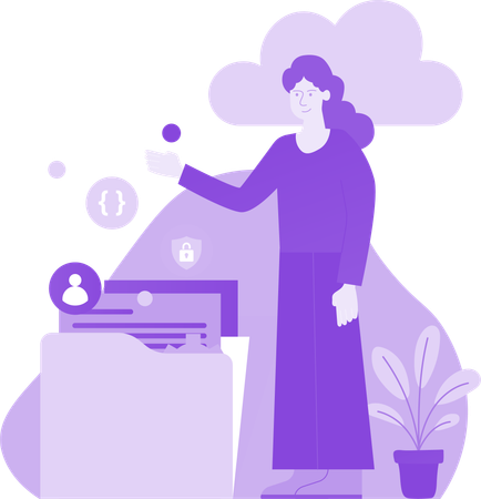 Mujer revisando documentos  Ilustración