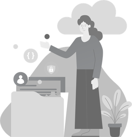 Mujer revisando documentos  Ilustración