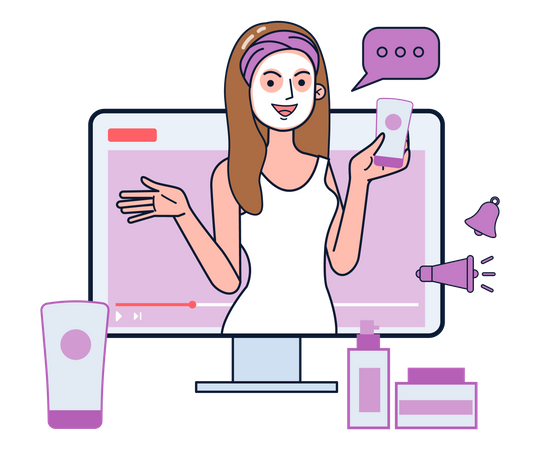 Mujer revisando un producto cosmético  Ilustración