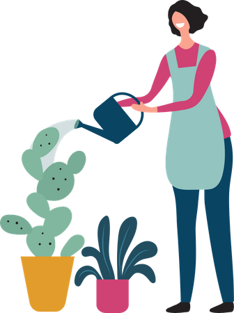 Mujer regando la planta  Ilustración