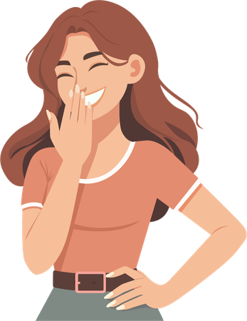 Mujer riendo con la mano tapándose la boca  Ilustración
