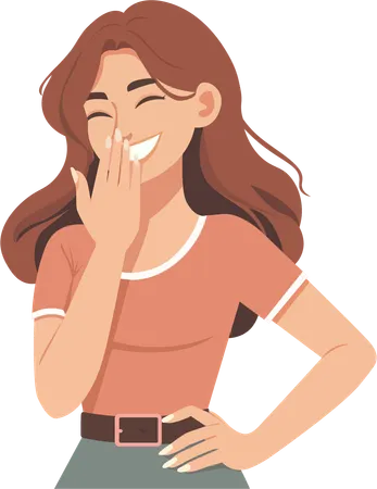 Mujer riendo con la mano tapándose la boca  Ilustración