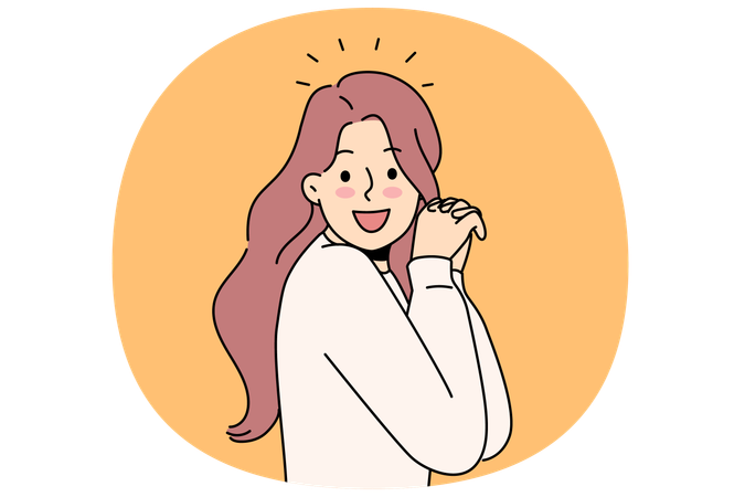 Una mujer riendo levanta las manos y mira la pantalla.  Ilustración