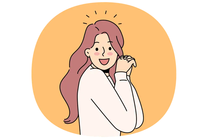 Una mujer riendo levanta las manos y mira la pantalla.  Ilustración
