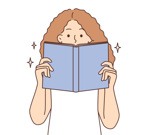 Mujer rizada sosteniendo libro  Ilustración