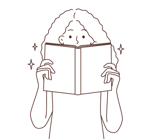 Mujer rizada sosteniendo libro  Ilustración