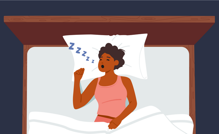 Mujer roncando mientras duerme  Ilustración