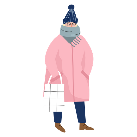 Mujer usa ropa de invierno  Ilustración