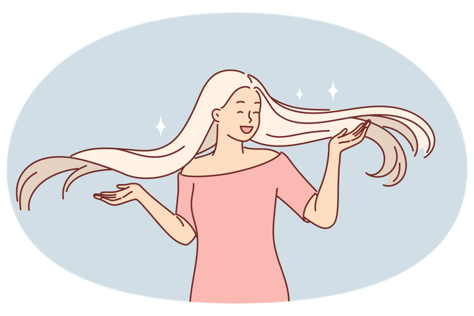 Mujer rubia feliz con el pelo largo  Ilustración