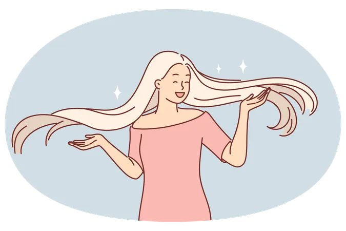 Mujer rubia feliz con el pelo largo  Ilustración