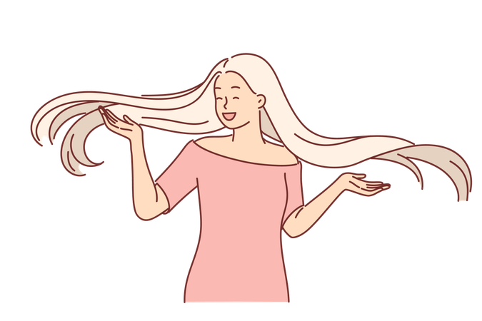 Mujer rubia feliz con el pelo largo  Ilustración