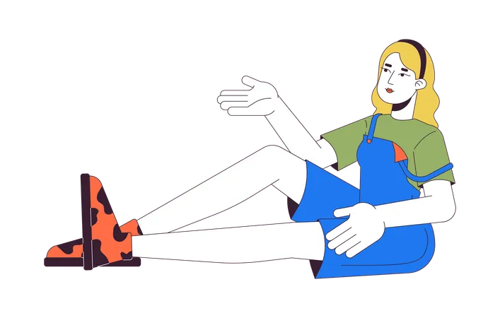 Mujer rubia gesticulando mientras está sentado  Ilustración