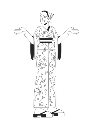 Turista rubia alquilando kimono en Japón  Ilustración