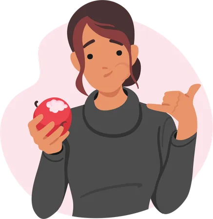 Mujer saboreando manzana crujiente  Ilustración