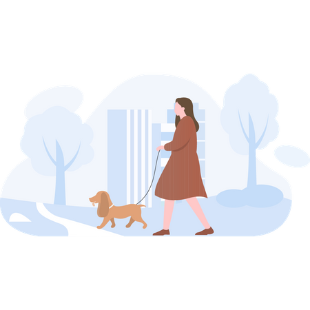 Mujer saliendo a caminar con el perro mascota  Ilustración