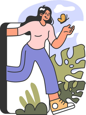 Mujer saliendo móvil  Ilustración