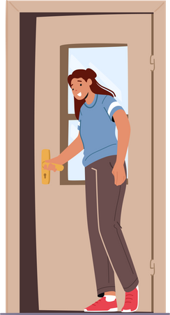 Mujer saliendo por la puerta  Ilustración