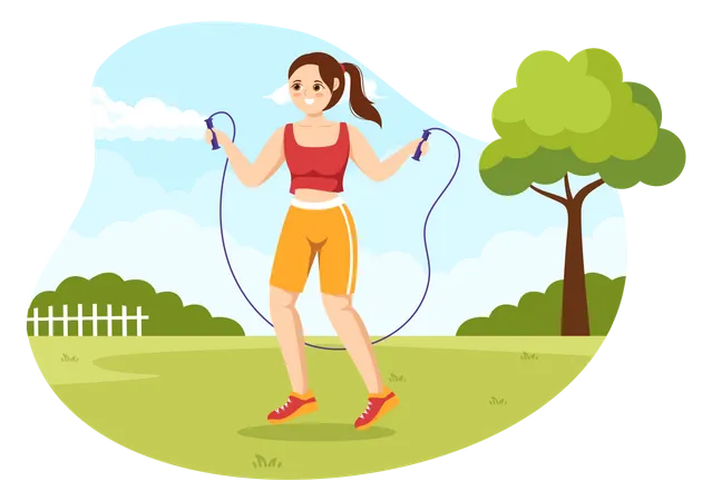 Mujer saltando la cuerda en casa  Ilustración