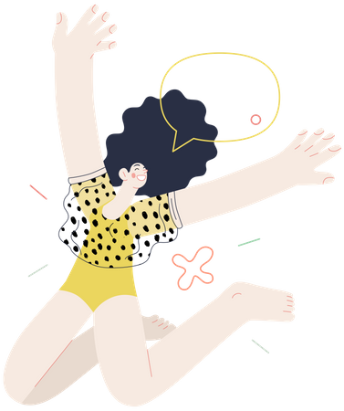 Mujer saltando y sintiéndose feliz  Ilustración