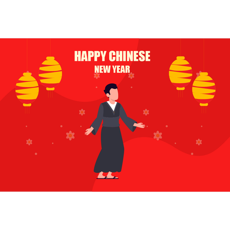 Saludo de mujer en el año nuevo chino  Ilustración