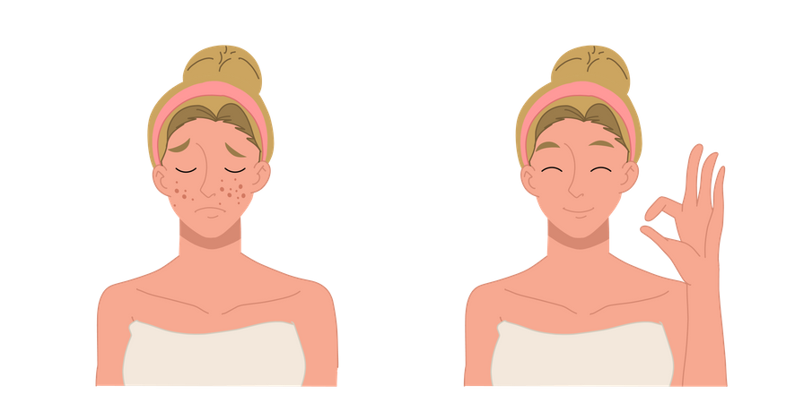 Mujer satisfecha después del tratamiento facial  Ilustración