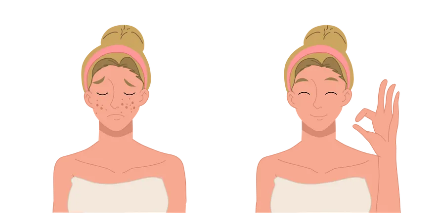 Mujer satisfecha después del tratamiento facial  Ilustración