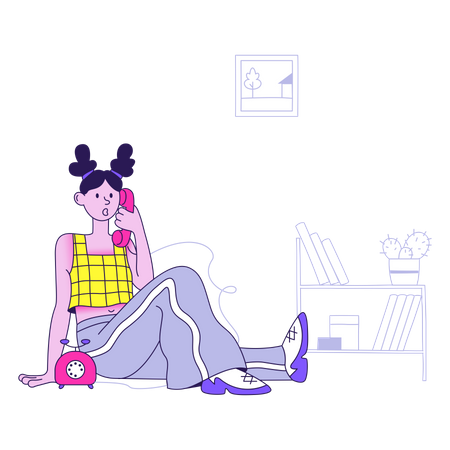 Mujer se comunica por teléfono  Ilustración