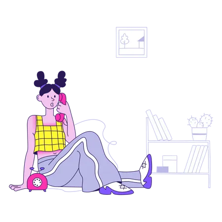 Mujer se comunica por teléfono  Ilustración