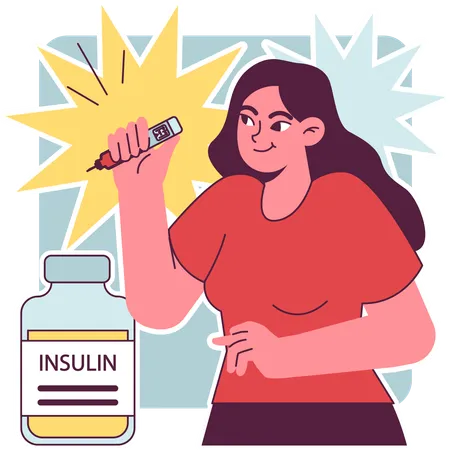 Mujer se inyecta insulina en su cuerpo  Ilustración