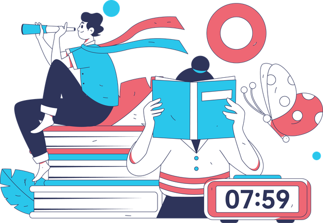 La mujer se prepara para el examen temprano en la mañana  Ilustración