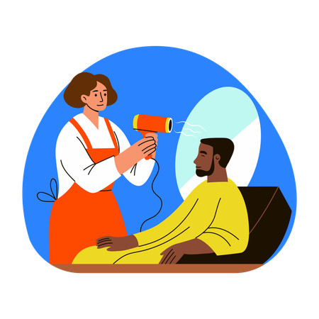 Mujer secando el cabello del hombre  Ilustración