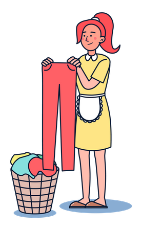 Mujer secando ropa  Ilustración