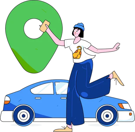 Mujer rastreando la ubicación del taxi  Ilustración