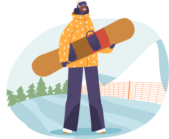 Mujer segura sosteniendo snowboard  Ilustración