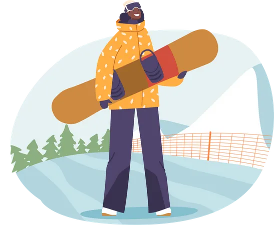 Mujer segura sosteniendo snowboard  Ilustración