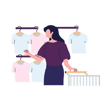 Mujer seleccionando ropa  Ilustración