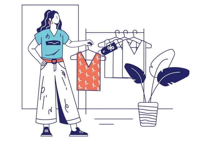 Mujer seleccionando ropa  Ilustración