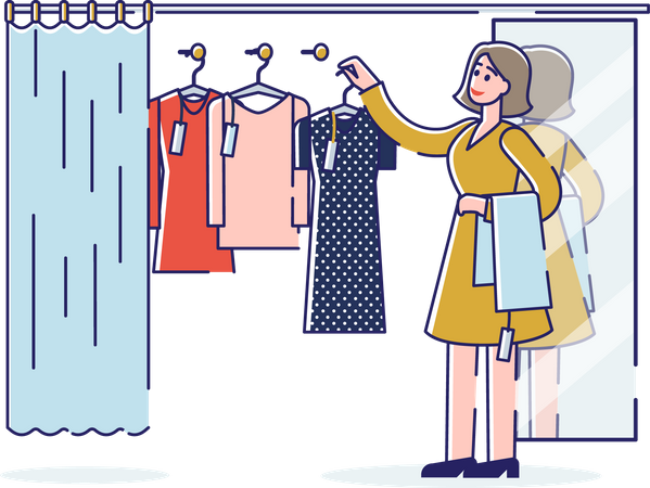 Mujer seleccionando ropa para usar  Ilustración