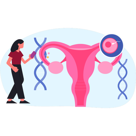 Mujer que señala el dolor que experimenta por endometriosis  Ilustración
