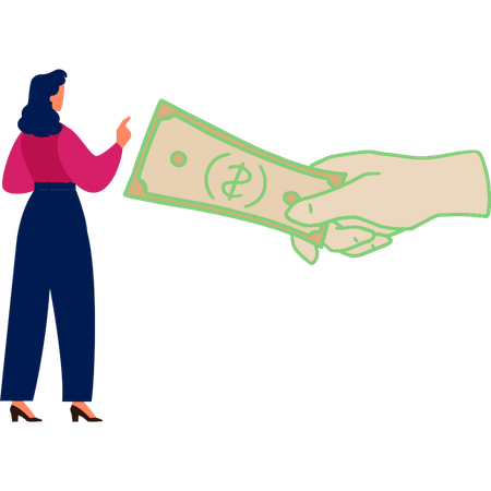 Mujer señalando dinero financiero  Ilustración