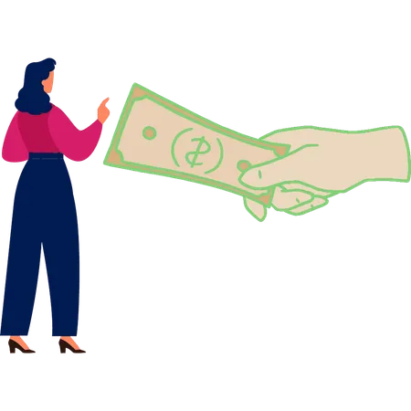 Mujer señalando dinero financiero  Ilustración